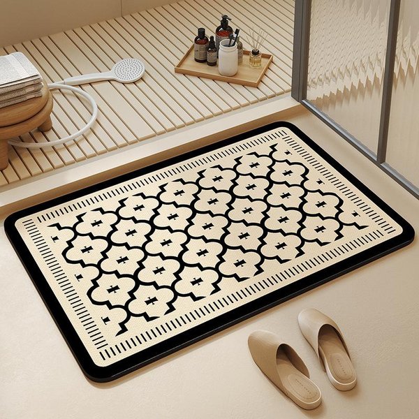 Alfombrilla De Suelo Para BañO Color Crema Estilo Wind Diatomeas Barro Alfombrilla Absorbente Felpudo De BañO Entrada BañO Inodoro Alfombra Antideslizante 40*60Cm-image