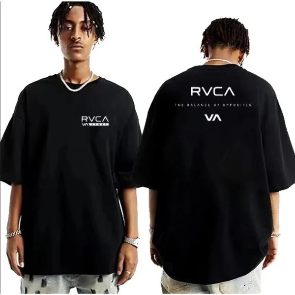 Camiseta De AlgodóN De Verano De Marca De Moda Talla Grande Holgada Manga Corta DiseñO De Moda Marca Rvca Camiseta Top Para Hombre Y Mujer Streetwear 2XL Black-image