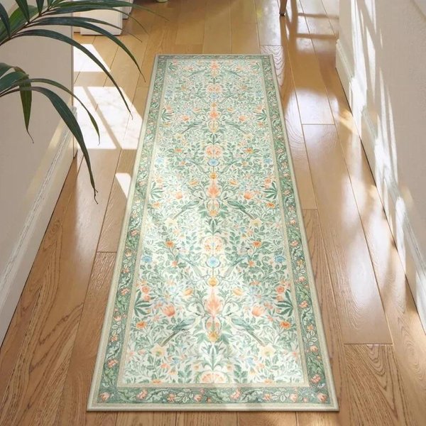 William Morris Kwiatowy Botaniczny Dywanik Biegacz, Vintage Zielony Ptak AntypośLizgowa Mata PodłOgowa Do Przedpokoju WejśCia 50X80Cm 20X31Inch-image