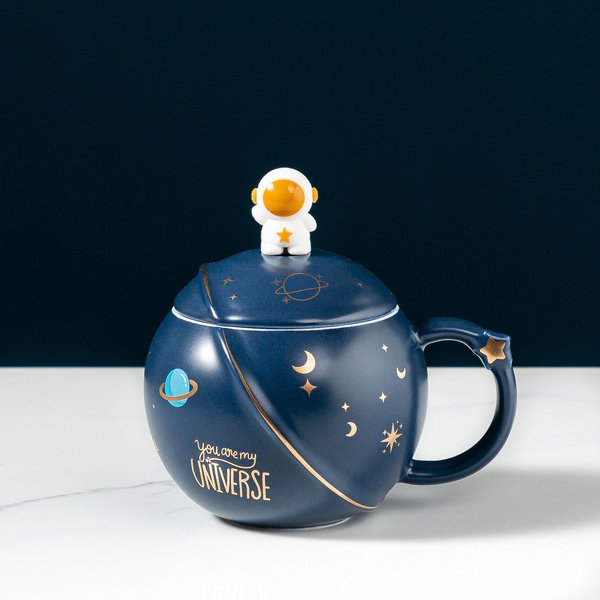 Kubek Ceramiczny Astronauta Kubek Planeta Kreatywny Personalizowany Kubek Na Wodę PamiąTkowy Kubek Na Prezent Kubek Do Kawy 400Ml Cup + Lid + Spoon-image