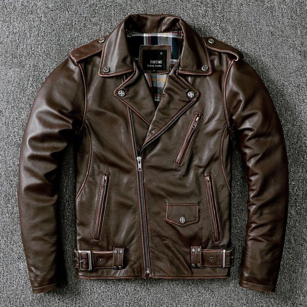 Chaqueta De Cuero Viejo Frotado A Mano De Primera Capa De Piel De Vaca Chaqueta Corta Para Hombre Chaqueta De Motocicleta 5XL MarróN Oscuro-image