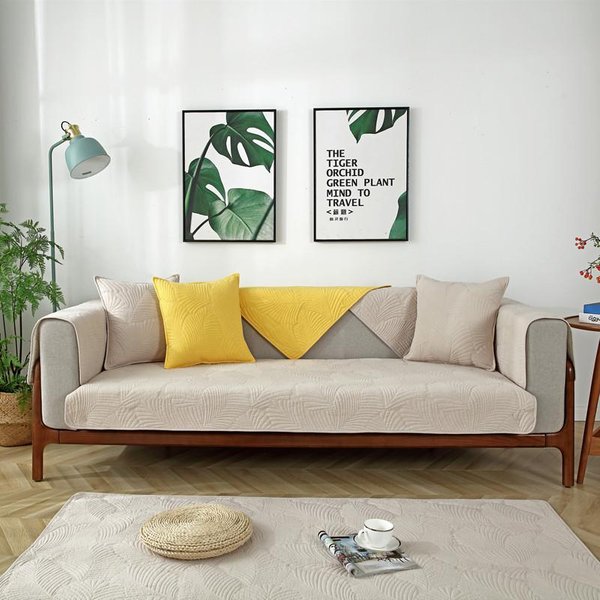 Toalla De Sofá Con Estampado De Hojas NóRdicas, Fundas De Sofá Universales Para Las Cuatro Estaciones, Funda De Sofá Moderna Para Sala De Estar, Funda De Sofá Antideslizante 70*70Cm Caqui-image