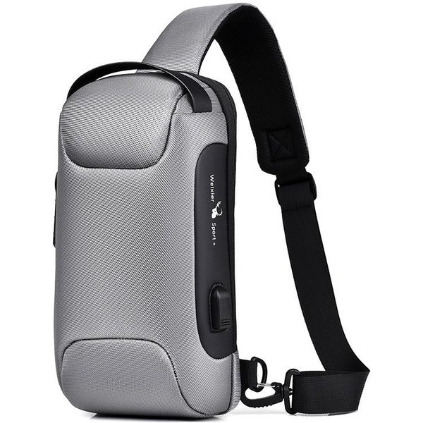 Weixier Bolso Bandolera Impermeable De Oxford Para Hombre Antirrobo Bolso Sling MultifuncióN Bolsos De Pecho Viaje Bolso De Hombro Con Puerto De Carga USB One Size Gris-image