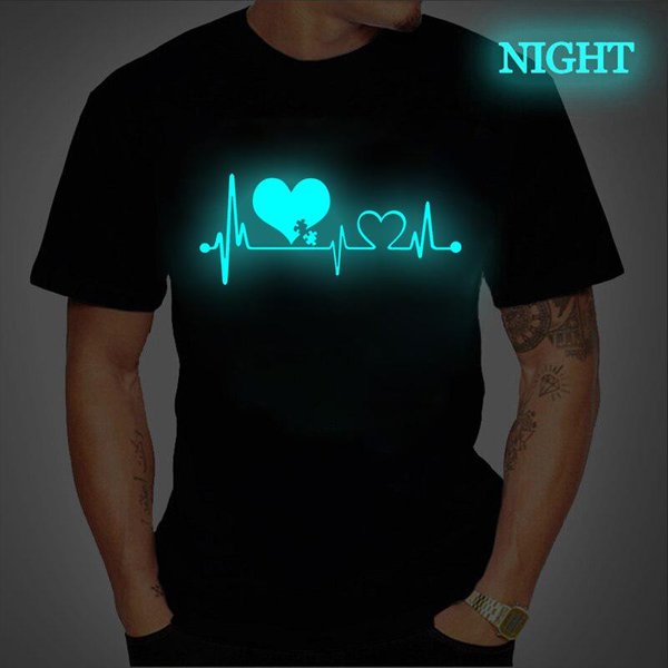 Symbol Muzyczny Heartbeat Luminous 3D Print Kobiety MężCzyźNi T Shirt Lato Topy Dla Kobiet Topy Tee MęSki T Shirt MęSkie Ubrania 5XL Black-image