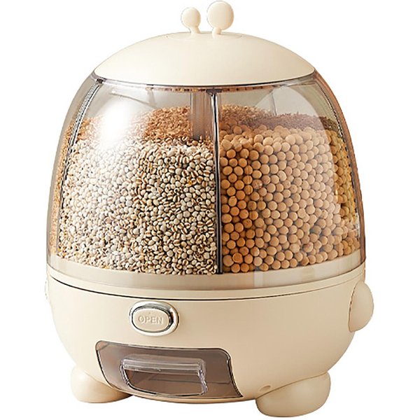 Contenedor De Almacenamiento De Arroz Giratorio Multicompartimentos Gran Capacidad Dispensador De Granos Para Frijoles Rojos-image