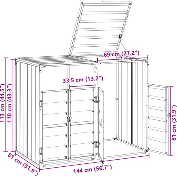 Obudowa Na Pojemnik Na Odpady Zielone 2 Tony 144 X 81 X 113 Cm Stal-image