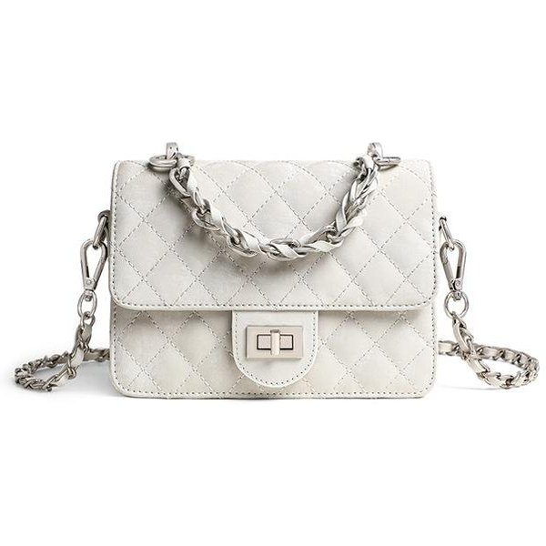 Bolso Bandolera De Cuero Para Mujer De Verano Bolso PequeñO De Lujo Estilo Fragancia Fresca Bolso Con Cadena De Diamantes White-image