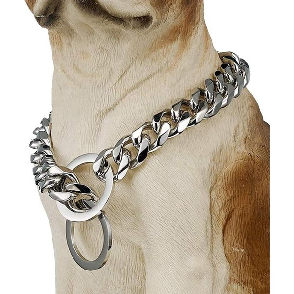 Collar De Acero Inoxidable Para Perro De 15 Mm, Cadena Dorada De Eslabones Cubanos De Lujo, Cadena De Entrenamiento Duradera Para Perros Grandes, DóBerman, Pitbull, Rottweiler 24Inch (61Cm) -15MM Plata-image