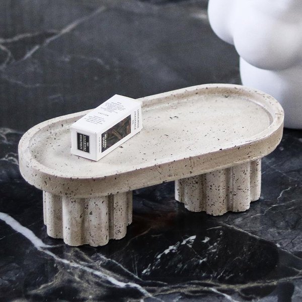 Bandeja PequeñA GeoméTrica De ImitacióN De Travertino De Estilo Wabi-Sabi, Plato Alto De Frutas, Adornos Para Mesa De Comedor, Entrada, Sala De Estar, Modelo De DecoracióN-image