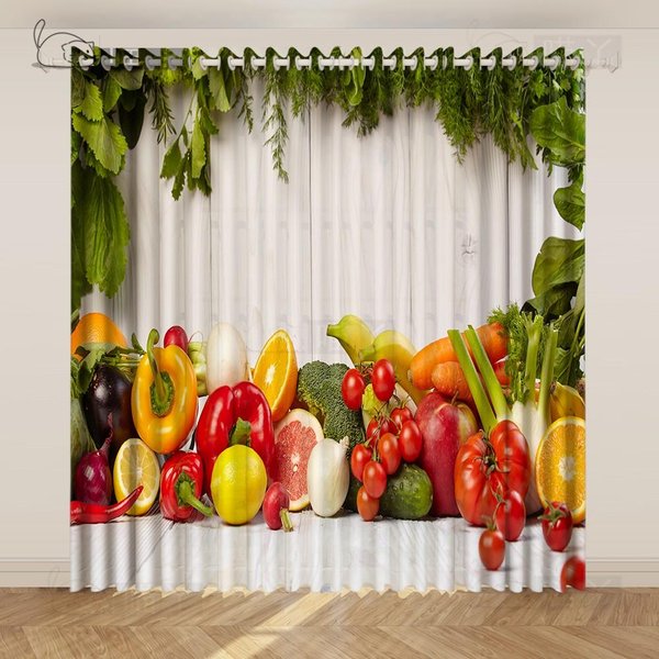 Tanie ZasłOny Kuchenne ZasłOny Z Nadrukiem Jedzenia Warzyw OwocóW KróTkie ZasłOny 2 Panele Rideaux Chambre Cortinas De Salon 2X60Wx50H(Cm)&Grommet Top-image