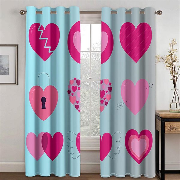 ZasłOny 3D WzóR MiłOśCi Kolorowe Czerwone Brzoskwiniowe ZasłOny Z Sercami Balkon Salon Okno ZasłOny Dekoracyjne 2 Panele 50W130H(Cm)X2Pcs&Hook Pink-image