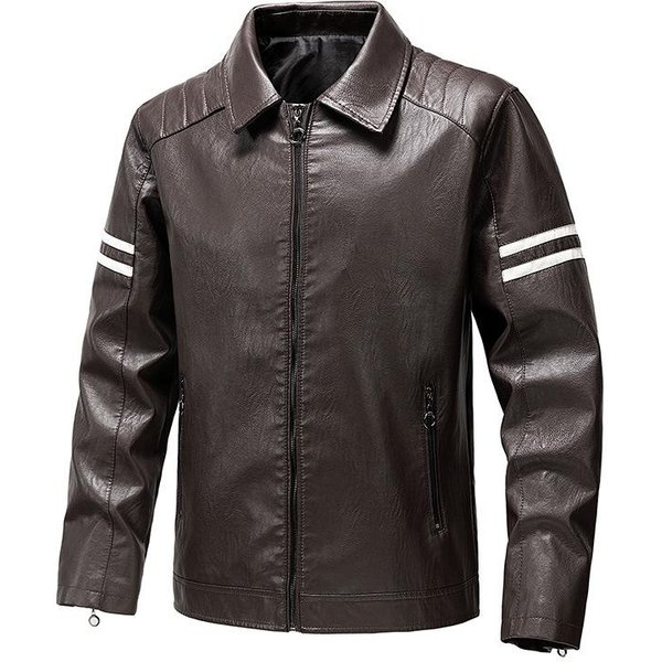 Kurtka Klapy Casual Wiosna I Jesień Nowy Styl Zamek Slim Fit MęSka Motocyklowa SkóRzana Kurtka 5XL Gray-image