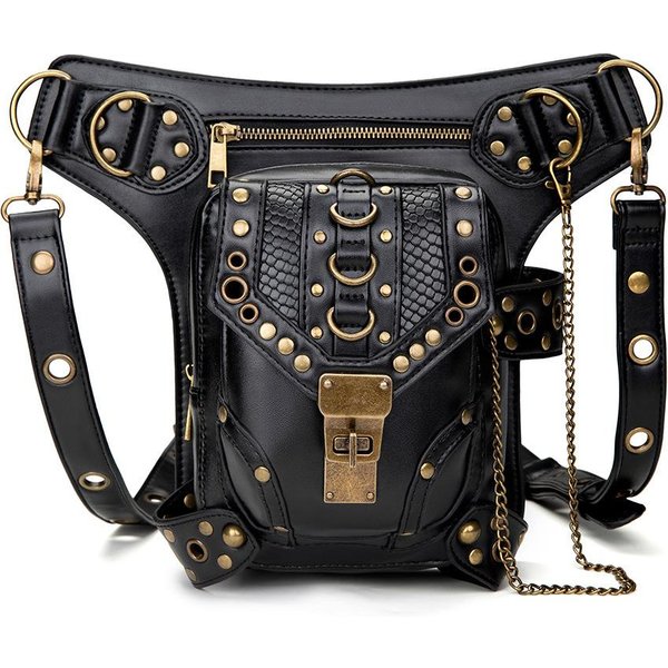 Bolso De Cadena, Bolso PequeñO Para Mujer, Bolso De Moto Retro Steampunk, Bolso Bandolera De Un Solo Hombro Para Mujer, RiñOnera Para Mujer Black-image