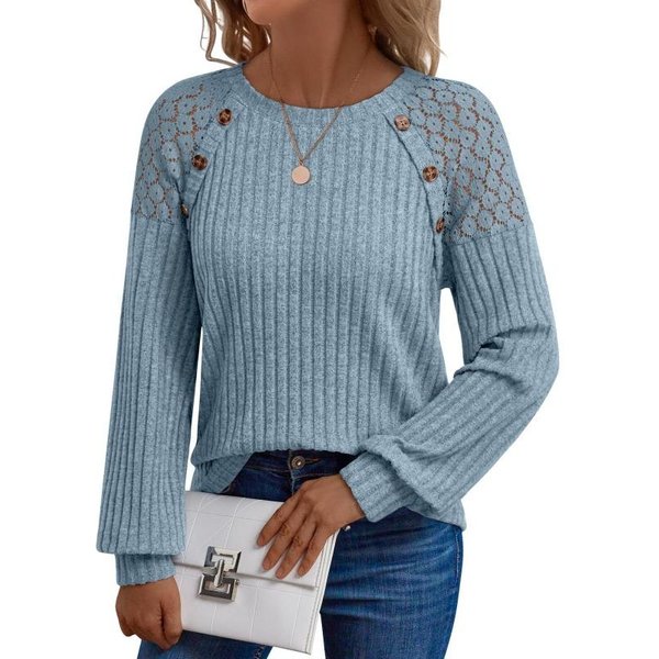 Blusas Y Camisas De Manga Larga Con Cuello En O Y Estampado De Color SóLido Informal A La Moda Para Mujer S-image
