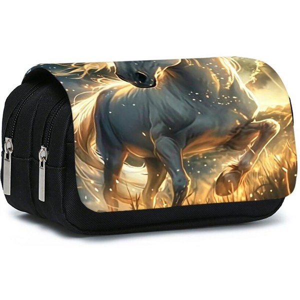 Estuche Flip De Doble Capa Con Estampado De Ganado Y Caballos Para NiñO/NiñA Mejores Regalos Estuche Escolar De Dibujos Animados 2D Para NiñOs-image