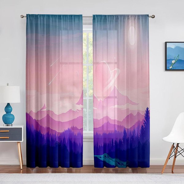 MontañAs PúRpuras Paisaje Abstracto Minimalista Cortinas Voile TraslúCidas Para Sala De Estar Cortinas Para Dormitorio Cortina De Tul ChifóN 1 PCS W100Xh250Cm&Grommet Top-image