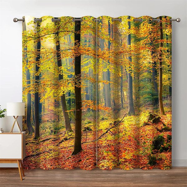 Cortinas Blackout De Bosque Cortina De Ventana De Escenario Natural De ÁRboles De La Jungla Sala De Estar Dormitorio Cascada Apertura Bipartita Izquierda Y Derecha 135W245H(Cm)53X96In&Hook-image