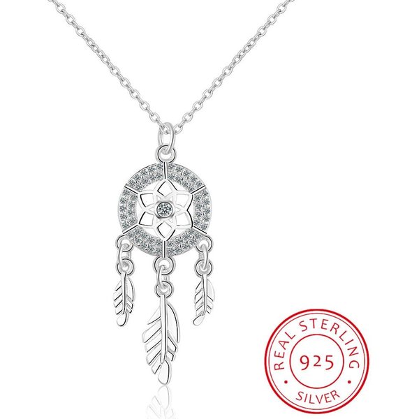 Srebrny 925 ŁApacz SnóW PióRo Zawieszka Naszyjnik Srebrna Zawieszka ŁApacz SnóW Naszyjnik Choker Statement GTLX487 White-image