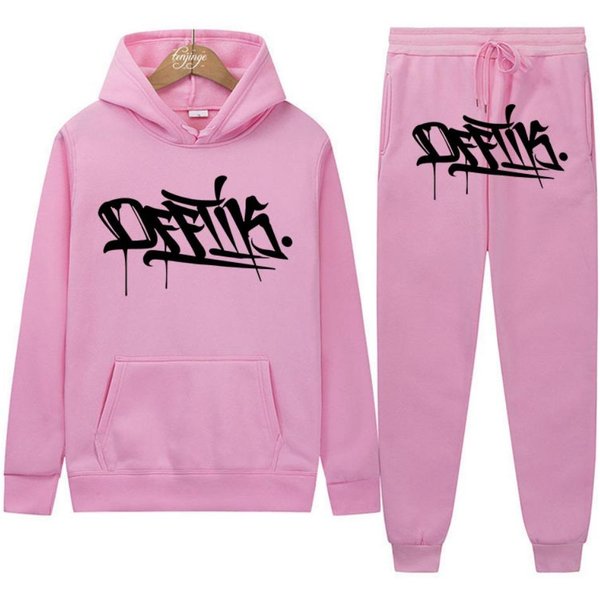 Conjunto Deportivo De Dos Piezas Con Capucha Y Estampado Para Hombre, Informal, Holgado Y A La Moda, Nuevo De 2025 Xxxl Pink-image
