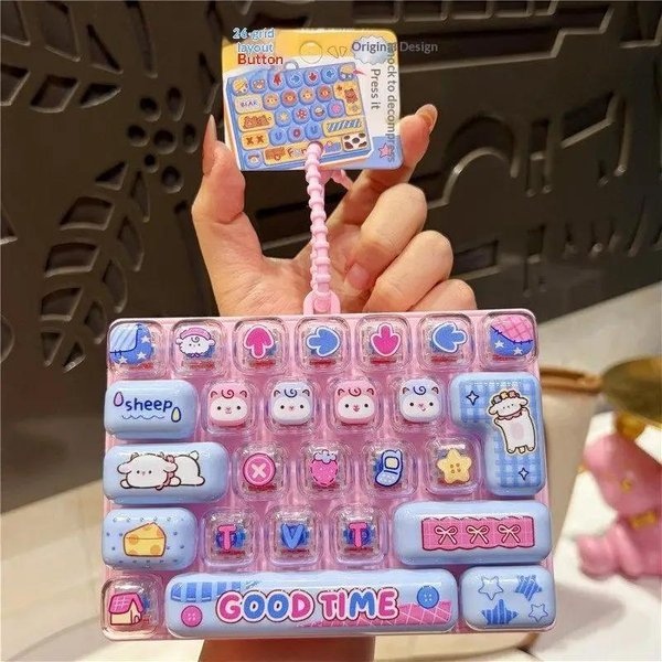 Kolorowy Fidget Keycap Clicker Breloczek Uroczy 26 Klawiszy OdstresowująCa Zabawka Klawiatura Wisiorek Do Torby KreskóWkowy Fidget Breloczek//-image