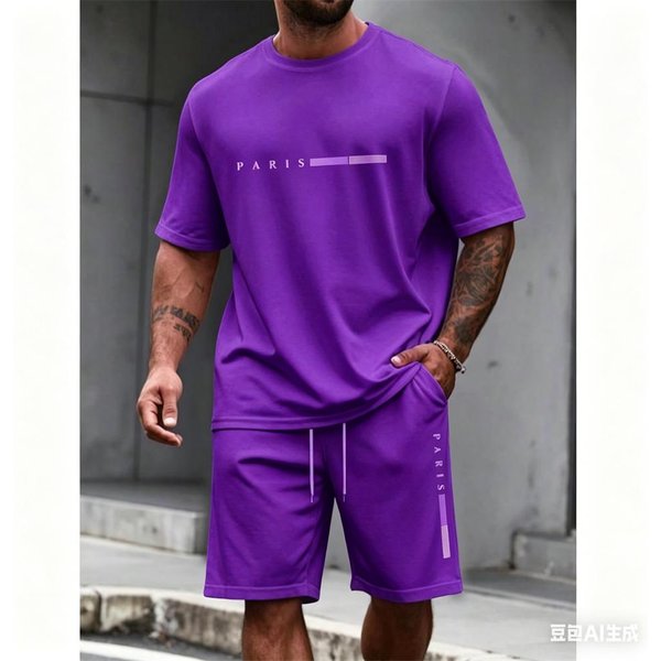 MęSki Zestaw Street Casual Zestaw MęSkiej Koszulki Z KróTkim RęKawem I Szortami Z Nadrukiem Paisley Wygodny I OddychająCy Zestaw DwuczęśCiowy XL-image