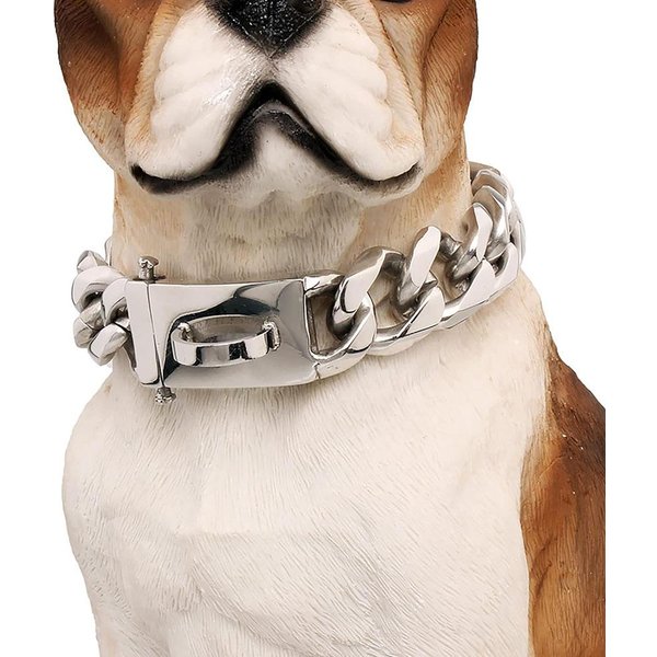 Acero Inoxidable 316L 19 Mm Collar MetáLico Para Perro Cadena De Paseo A Prueba De Mordiscos Con Hebilla Segura Para Cachorro Perro Grande Oro Plata Cadena Cubana (As The Picture,26Inch(Neck 61-65Cm))-image