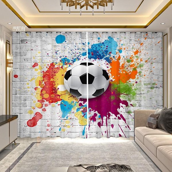 2 Piezas Cortina Estampada De FúTbol Para Dormitorio Sala De Estar Cortina De Ventana De Piso A Techo Cortina De Gran TamañO Cortinas Semitransparentes 220W240H(Cm)87X95In&Grommet Top-image