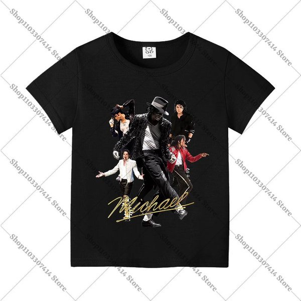 DziecięCa Urocza Koszulka Anime Letnia Odzież KróL Popu MJ BawełNiana Koszulka Michael Jackson KróTki RęKaw Modne Codzienne Koszulki Prezenty 100 Black-image