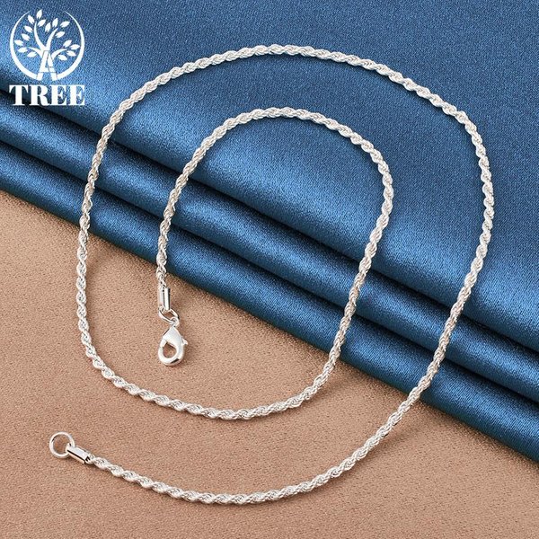 Plata De Ley 925 18/20/22/24/26/30 Pulgadas 3 Mm Cadena De Cuerda De CáñAmo Collar JoyeríA 50Cm Gray-image