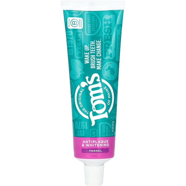 Tom's of Maine, Preventive And Whitening Toothpaste, Fluoride Free, Fennel, 4.5 Oz (127 G) Blue-image