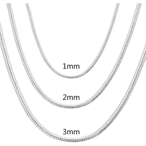 40-75Cm 925 Srebro 1 MM/2 MM/3 MM Solidny łAńCuszek Wąż Naszyjnik Dla Kobiet MężCzyzn Moda BiżUteria Na Wisiorek 3Mm 45Cm Srebro-image