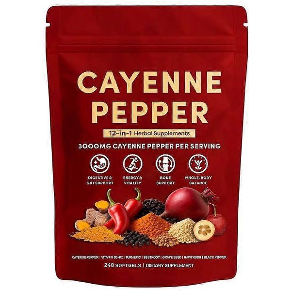 12 EN 1 Pimienta Cayena Herbal 240 Unidades Geles Y Golosinas Nutricionales - Rojo/Bolsa-image