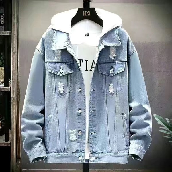 Chaqueta Vaquera Vintage, Chaqueta Holgada Para Hombre, Top De Primavera Y OtoñO Para Hombre M White-image