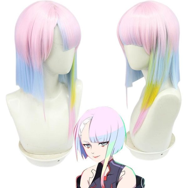 45Cm Peruka Cosplay Lucy Anime Cyberpunk Edgerunners Cosplay Lucyna Kushinada Wielokolorowa Gradientowa Odporna Na CiepłO Peruka WłOsóW-image