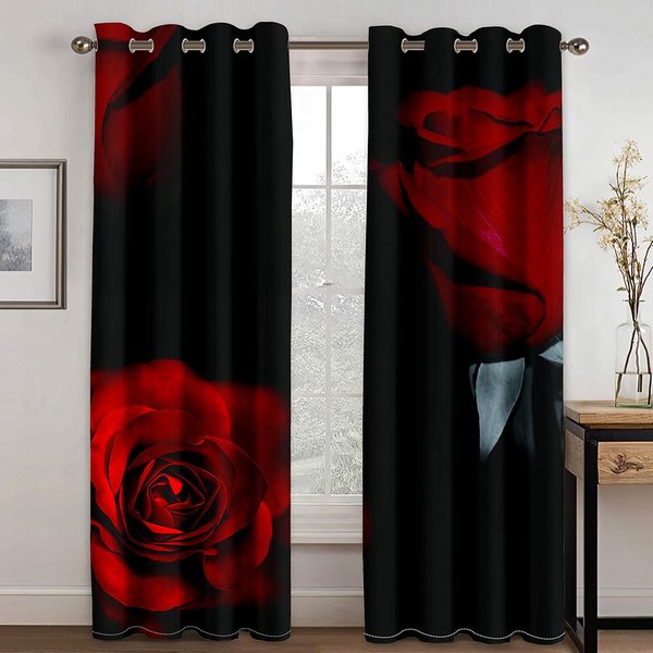 Luksusowe ZasłOny 3D Z Motywem Róż, Zestaw DwóCh Paneli, ZaciemniająCe ZasłOny Do Sypialni I Salonu. 50W60H(Cm)X2Pcs&Grommet Top-image