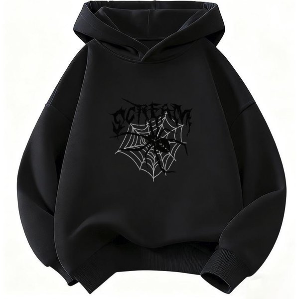 Bluza Z Kapturem Vintage Z Wzorem PająKa Dla Dzieci DziecięCa Bluza Z Kapturem Urocza Bluza Hip Hop Dla ChłOpcóW I DziewcząT Jesień Zima Codzienne Bluzy Z Kapturem 160 Czarny-image
