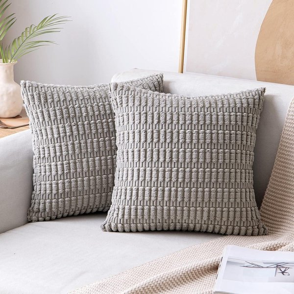 Szare Poszewki Na Poduszki 40X40 Dekoracyjne Narzuty MięKkie Poszewki Na Poduszki Sztruksowe Pasiasty Kwadratowe Poszewki Na Poduszki Do Sofy 50X50Cm Boho WystróJ Domu 50X50Cm-image