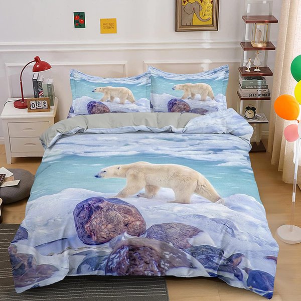 Juego De Funda NóRdica De Oso Polar King Queen TamañO Completo Cubierta De EdredóN De PoliéSter Para NiñOs NiñOs NiñAs PatróN De Animales Salvajes Juego De Ropa De Cama EU Single(135X200Cm)-image