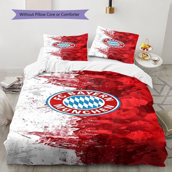 PośCiel Z Wzorem Fc Bayern Monachium, Zestaw KołDry Poszewka Na KołDrę Poszewka Na Poduszkę Domowy Prezent Urodzinowy (1 * Poszwa Na KołDrę + 2 * Poszewki Na Poduszki, Bez Rdzenia) 155X200Cm-image