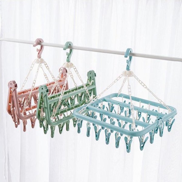 Colgador Plegable Para Secadora De Ropa, 32 Clips, Secador De Ropa Para NiñOs Y Adultos, Calcetines A Prueba De Viento, Ropa Interior, Tendedero De PláStico As Photos-image