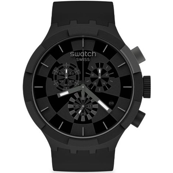 Swatch Serie Big Bold Movimiento De Cuarzo Resistente Al Agua Pantalla De DíA 47 Mm Esfera Negra Caja De PláStico Correa De Silicona Relojes Unisex SB02B400 Black Dial Black-image