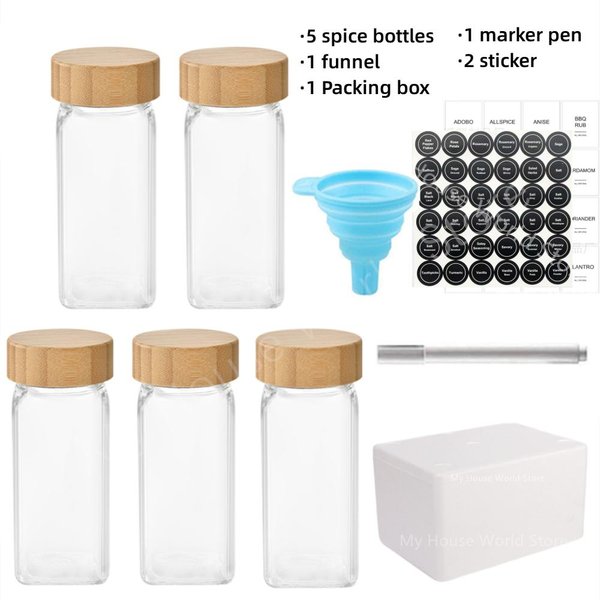 Frascos De Vidrio Para Especias Con Tapa De Bambú, Recipientes Para Condimentos, Especiero, Salero, Pimentero, Organizador De Especias, Juego De Frascos Para Especias De Cocina-image