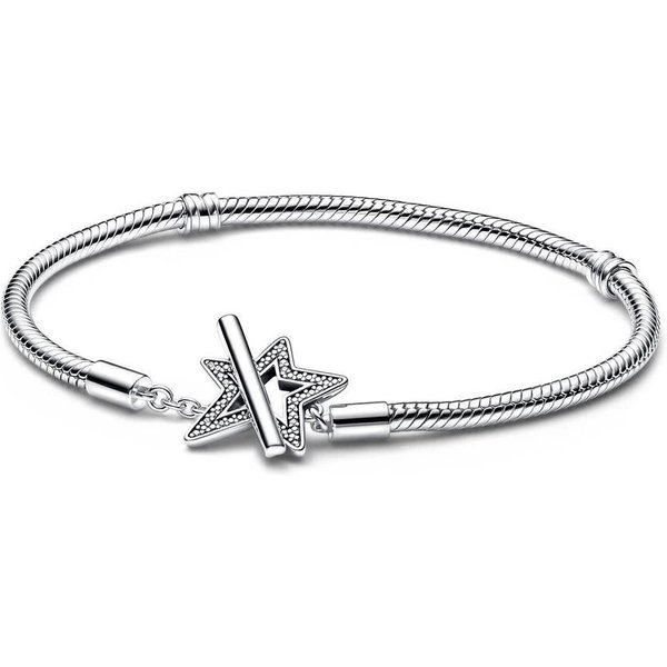 Pulsera De Cadena De Serpiente Con Cierre De Barra En T Y Cierre De Estrella Fugaz Original, Compatible Con Dijes De Cuentas De Plata De Ley 925, JoyeríA DIY 21Cm Gray-image