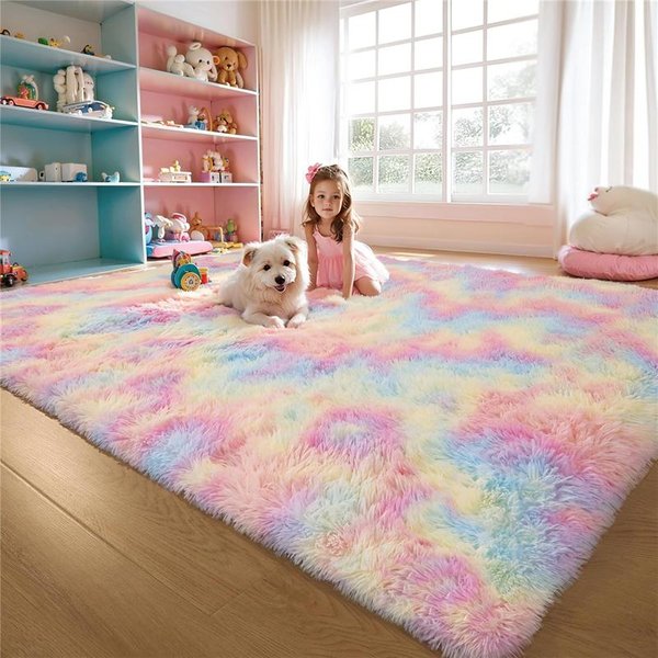 Alfombra De ÁRea Shag Mullida ArcoíRis Para Dormitorio Alfombra Lavable De Felpa Suave Y Esponjosa Ultra Moderna Acogedora Antideslizante Peluda Para NiñOs BebéS 200X250Cm-image