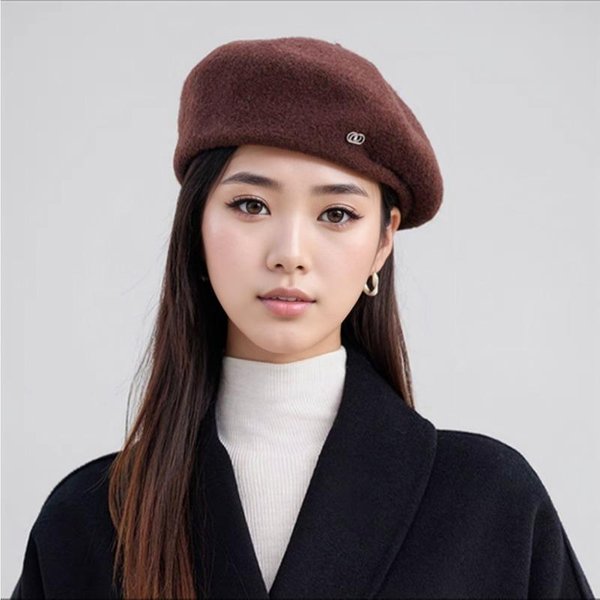 Nueva Boina Octogonal De Lana Para Mujer Con Forma Tridimensional Y Elegante De OtoñO E Invierno, VersáTil, Que Realza El Rostro, Sombrero De Pintor Retro Adjustable Black-image
