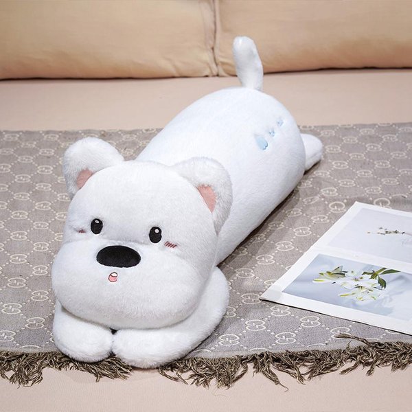 Uroczy Pluszowy Pies Husky Maskotka MięKki 304050 Cm Kawaii LeżąCy BrąZowy Szczeniak ZwierząTko Poduszka Lalka Zabawki Na Prezent BożOnarodzeniowy 75Cm BiałY-image