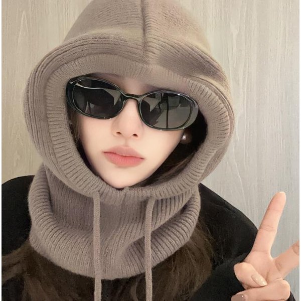 Bufanda Cortavientos De Invierno Gorro De Punto Para Mujer Lindo Gorro De Una Pieza CáLido Para ProteccióN De Orejas One Size-image