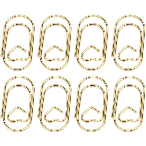 100 Unidades Clips De Papel PortáTiles Forma De CorazóN Resistente Al ÓXido Clip De Metal Galvanizado Suministros De Oficina Dorado Oro-image