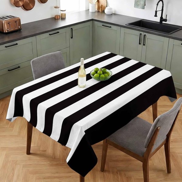 Czarno-BiałY ProstokąTny Obrus W Paski Do Dekoracji StołU Zmywalny WzóR Geometryczny Z Teksturą Obrus Na Stół Kuchenny I Jadalniany WystróJ Domu 100X160Cm-image