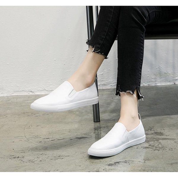 Mocasines De Piel De Vaca De Capa Superior Para Mujer Primavera Y Verano Nuevos Casuales Combinables VersióN Coreana Zapatos Perezosos Zapatos PequeñOs Blancos De Cuero Genuino Para Mujer 40 Gray-image